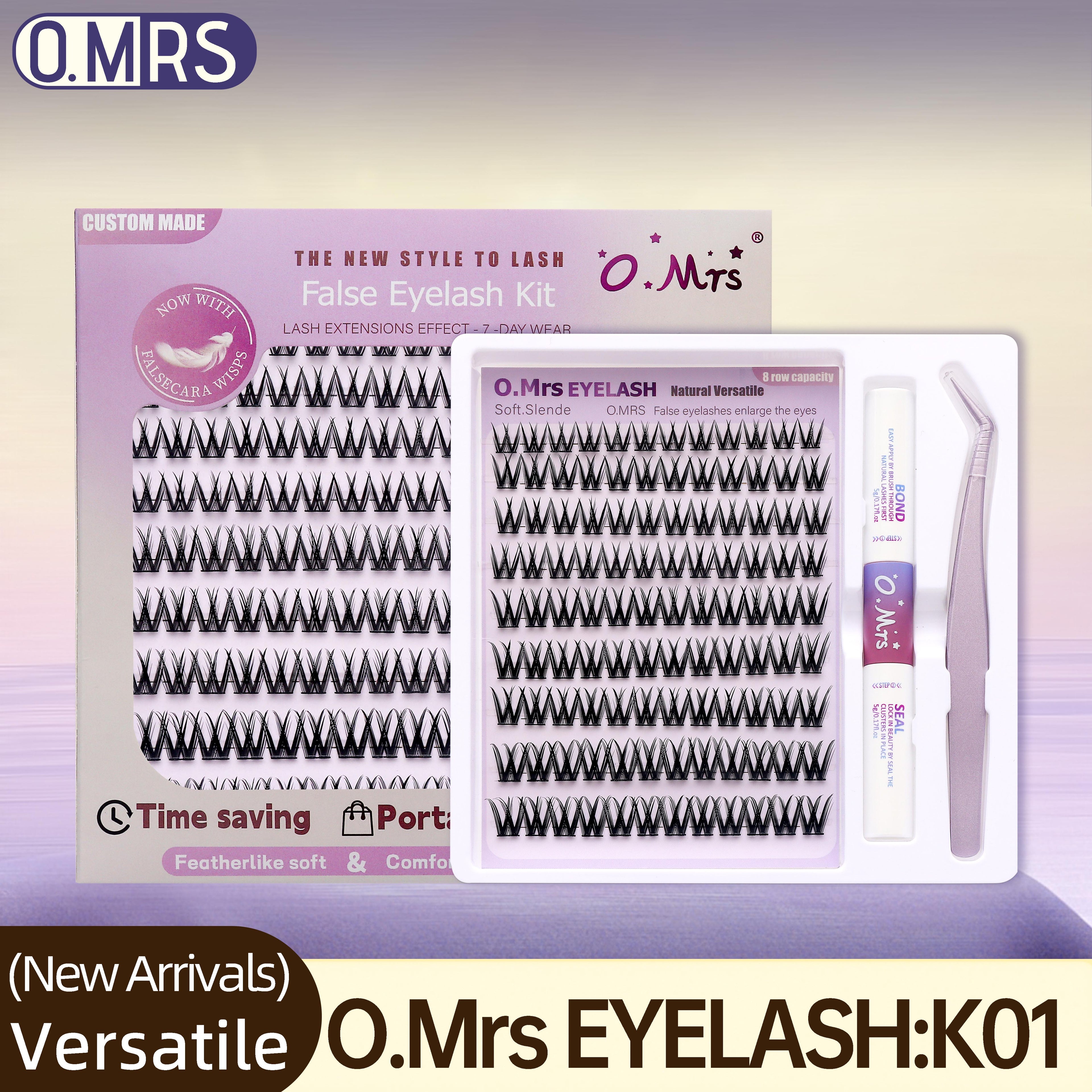 O.MRS K01 False Eyelash Kit – All-in-1 Cluster Lashes, 7-Day Wear, Natural Look, Soft & Lightweight, Bond & Seal Included, Easy Apply bottom
