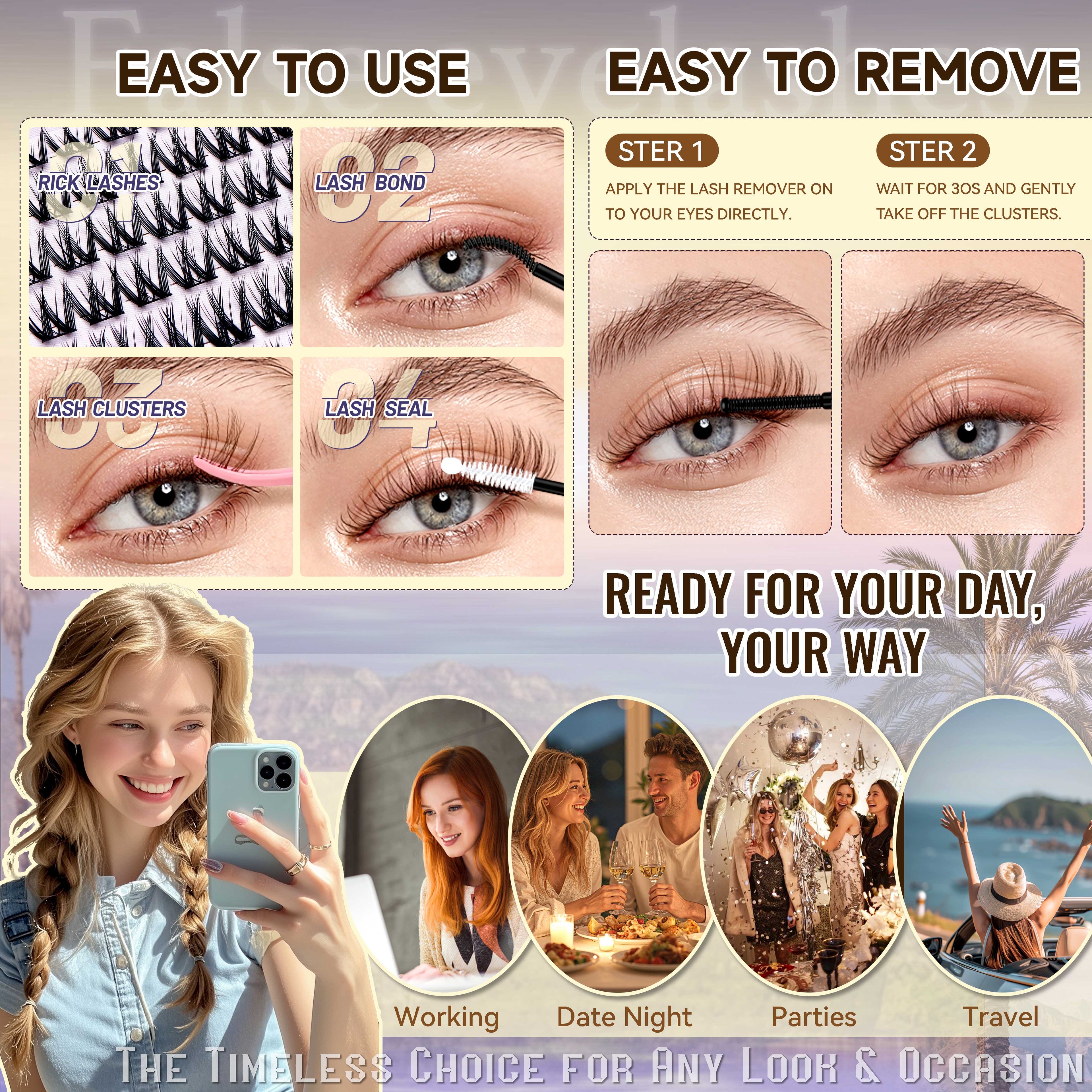 O.MRS K04 False Eyelash Kit – All-in-1 Cluster Lashes, 7-Day Wear, Natural Look, Soft & Lightweight, Bond & Seal Included, Easy Apply bottom