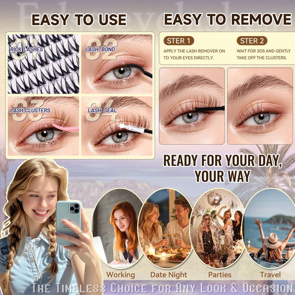 O.MRS K05 False Eyelash Kit – All-in-1 Cluster Lashes, 7-Day Wear, Natural Look, Soft & Lightweight, Bond & Seal Included, Easy Apply
