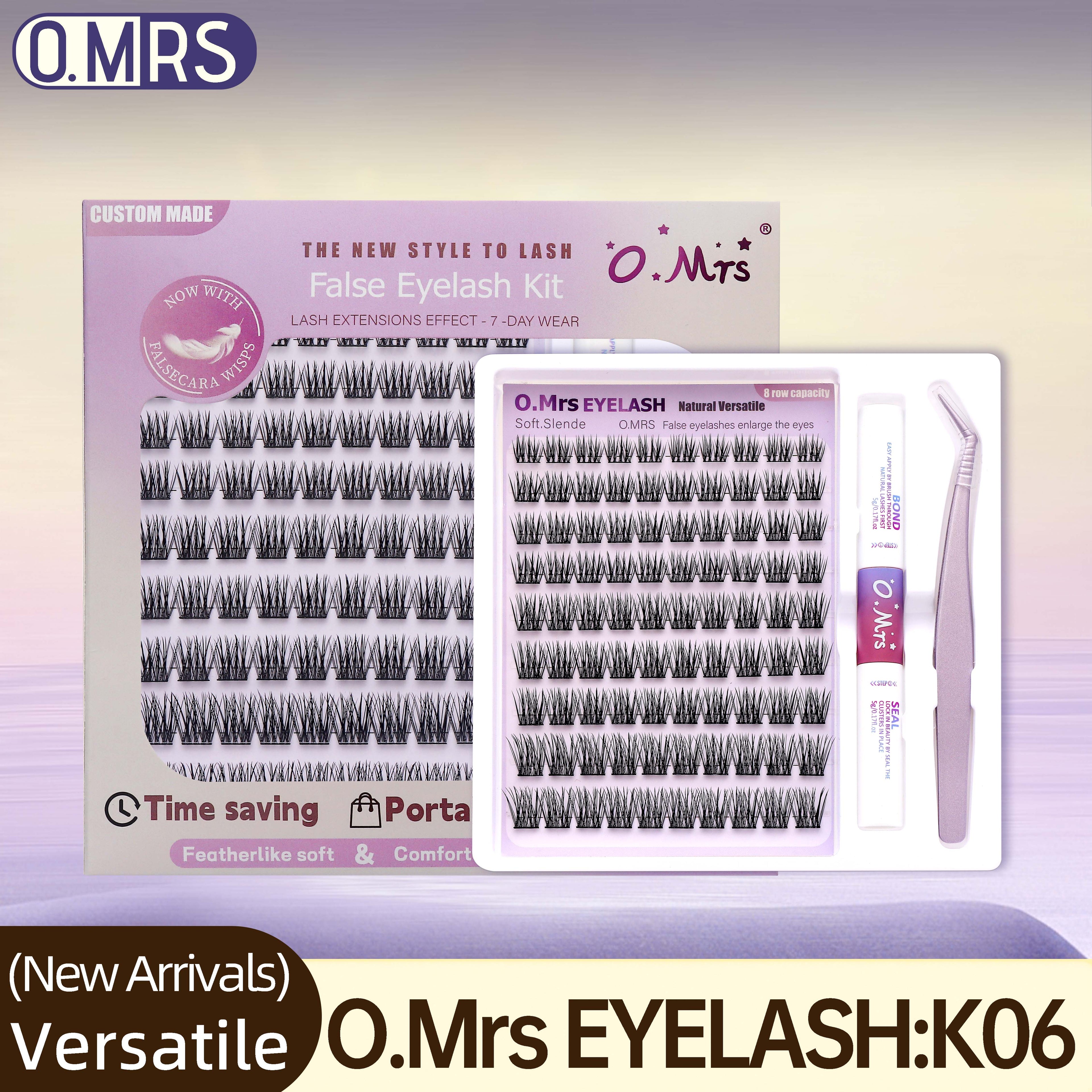 O.MRS K06 False Eyelash Kit – All-in-1 Cluster Lashes, 7-Day Wear, Natural Look, Soft & Lightweight, Bond & Seal Included, Easy Apply